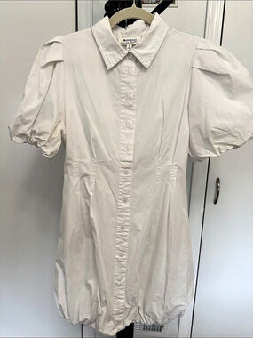 &merci Pleated Bubble Hem Button Down Dress & White
